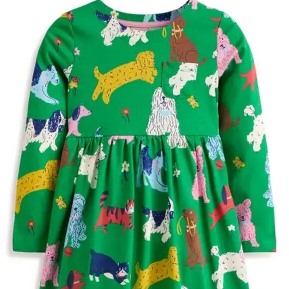 NWT Mini Boden HTF Fun Green Pets Dress 6/7Y - Picture 2 of 3